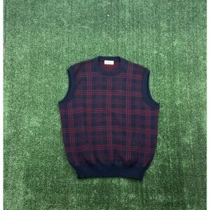 Vintage Valentino Studio Sweater Vest Blue Red Plaid Pattern